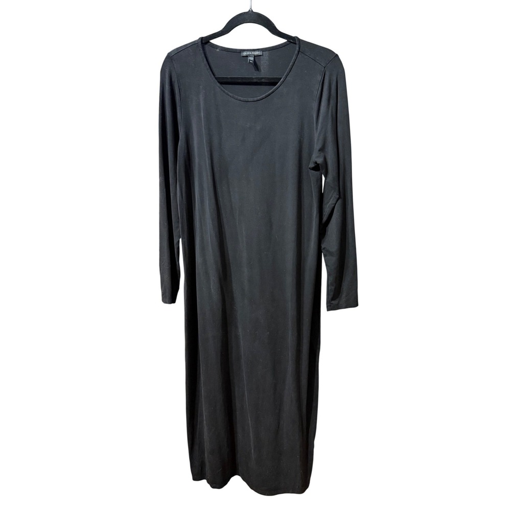 Eileen Fisher Black Long Sleeve Midi‎ Dress Sz Med